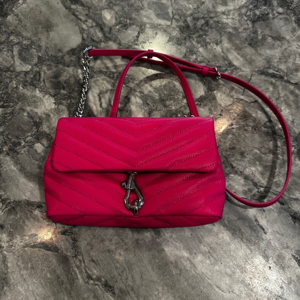 Rebecca Minkoff Edie Quilted Micro Pink Leather Flap Hook Closure Crossbody Bag